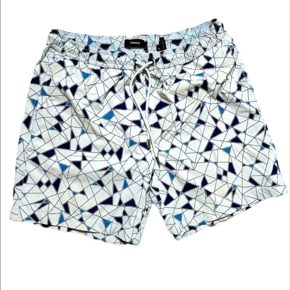 Theory Blue Cosmos Geometric Print Swim Shorts M